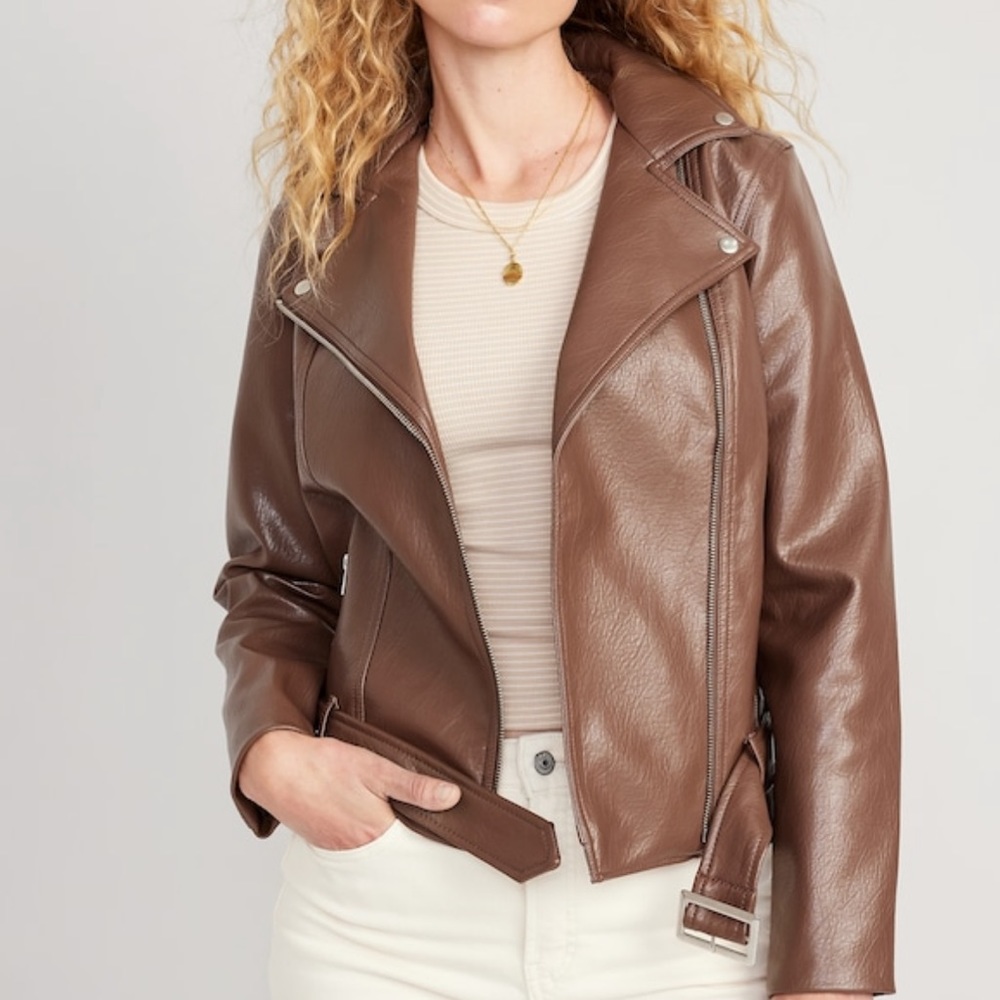 Brown faux leather moto jacket